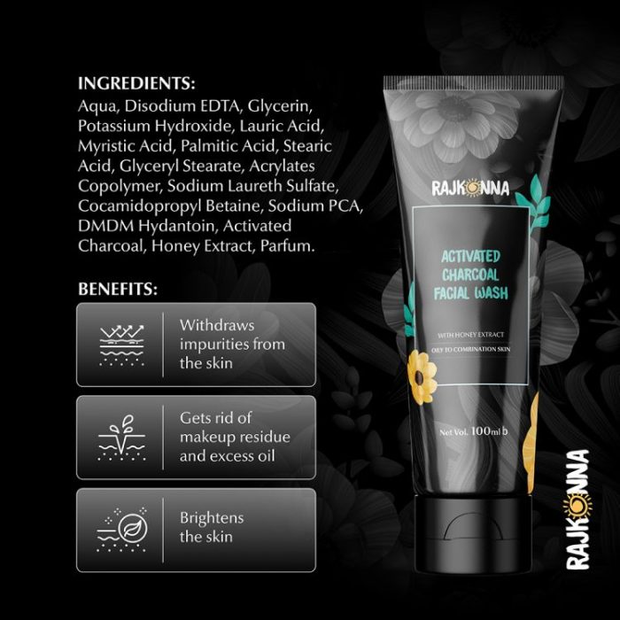 Rajkonna Activated Charcoal Facial Wash 100Ml .