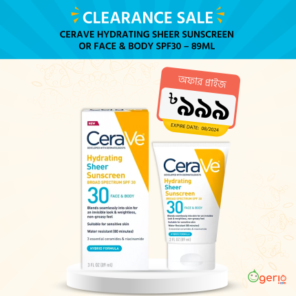 Cerave Hydrating Sheer Sunscreen or Face & Body Spf30 - 89ml